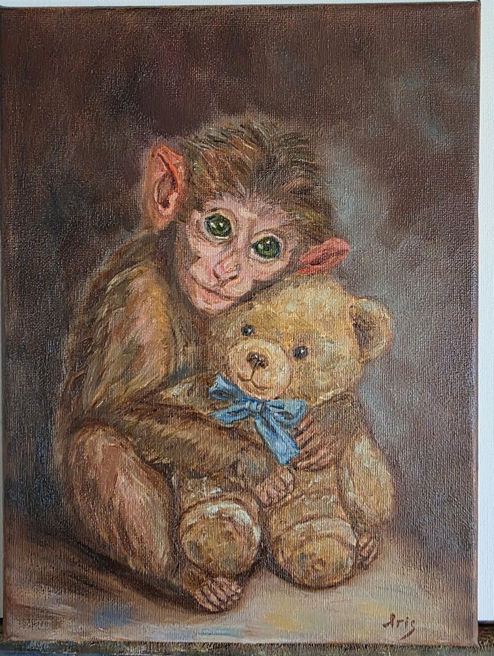 Abstract oil Painting cute Monkey With Bear